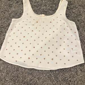 S FOREVER 21 Creamy White COPPER DOT STUDS Tank Top Silky RELAXED Chiffon Blouse